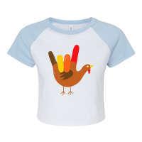 American Sign Language I Love You Thanksgiving Turkey Tshirt Raglan Crop Top | Artistshot