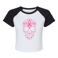 Sugar Skull Pink Ribbon Calavera Breast Cancer Awareness Raglan Crop Top | Artistshot