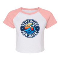 Toms River New Jersey Nj Vintage Nautical Waves Design T Shirt Raglan Crop Top | Artistshot