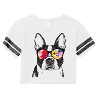 Funny Hipster Boston Terrier Flowers Sunglasses Cu Scorecard Crop Tee | Artistshot