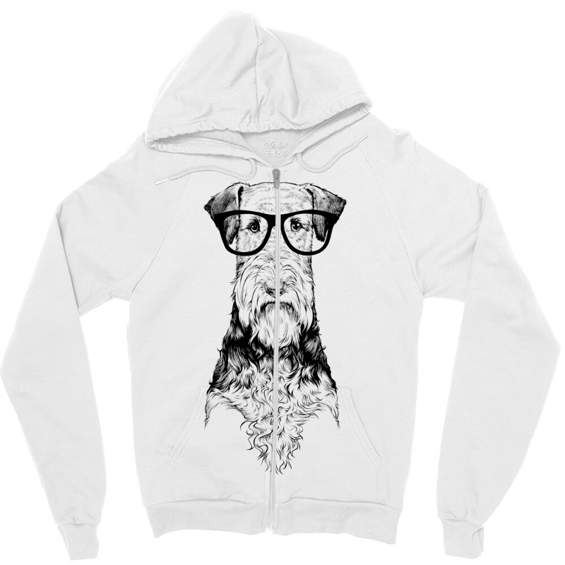 Hipster Airedale Terrier In Nerd Glasses Dog Zipper Hoodie | Artistshot