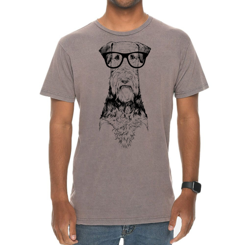 Hipster Airedale Terrier In Nerd Glasses Dog Vintage T-shirt | Artistshot