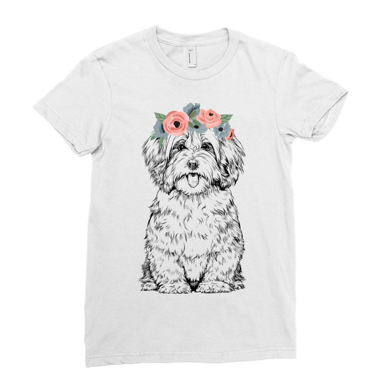 Havanese With Floral Headband Dog Mom Ladies Fitted T-Shirt by ERICJONES | Artistshot