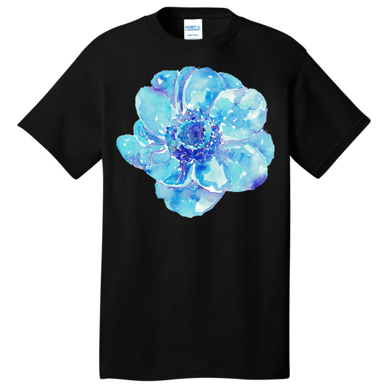 Blue Anemone Flower Painting Red Green Flower Red Green Abstract Water Basic T-shirt | Artistshot