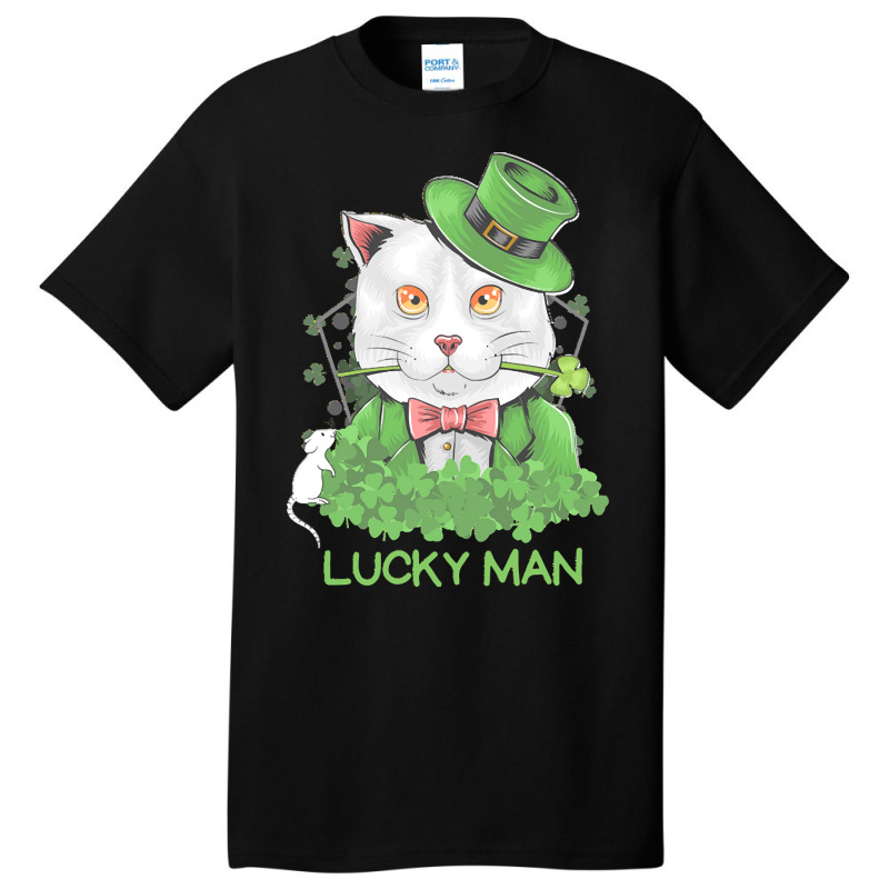 Lucky Man T  Shirt Lucky Man Funny White Cat And White Mouse St. Patri Basic T-shirt | Artistshot