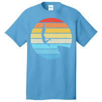 Scuba Diving T  Shirt Cliff Diving Silhouette On A Distressed Retro Su Basic T-shirt | Artistshot