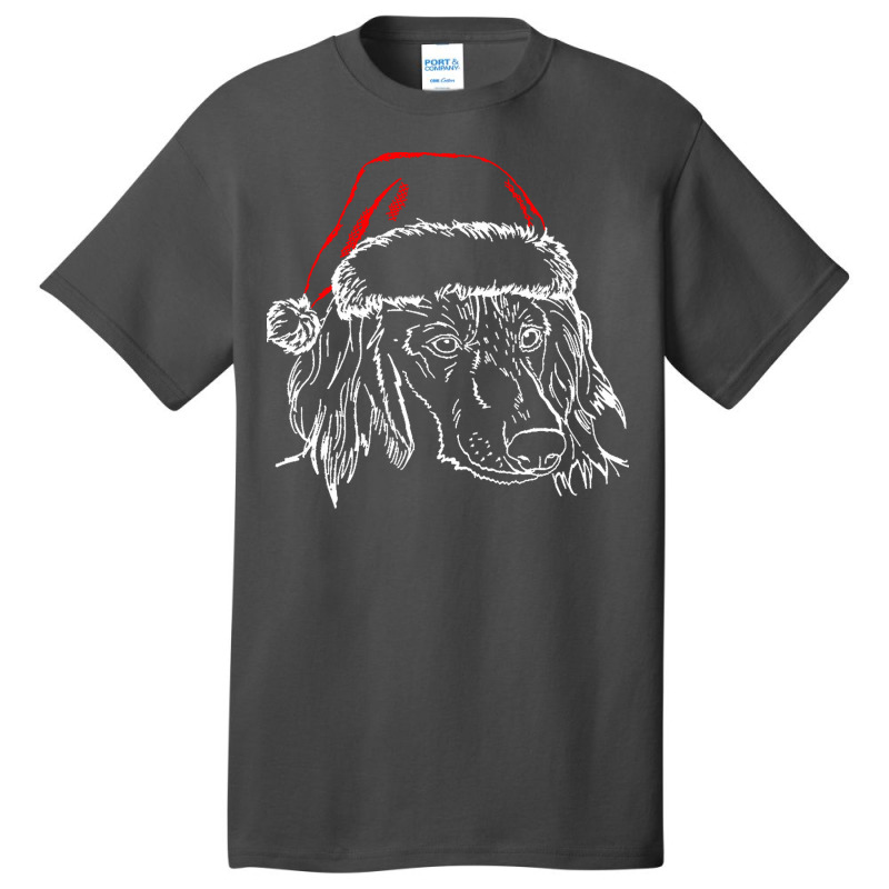 Dachshund Long Hair T  Shirt Long Haired Dachshund Dog With Santa Hat Basic T-shirt | Artistshot