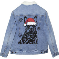 Funny Scottish Terrier Christmas Santa Hat Xmas Mo Unisex Sherpa-lined Denim Jacket | Artistshot