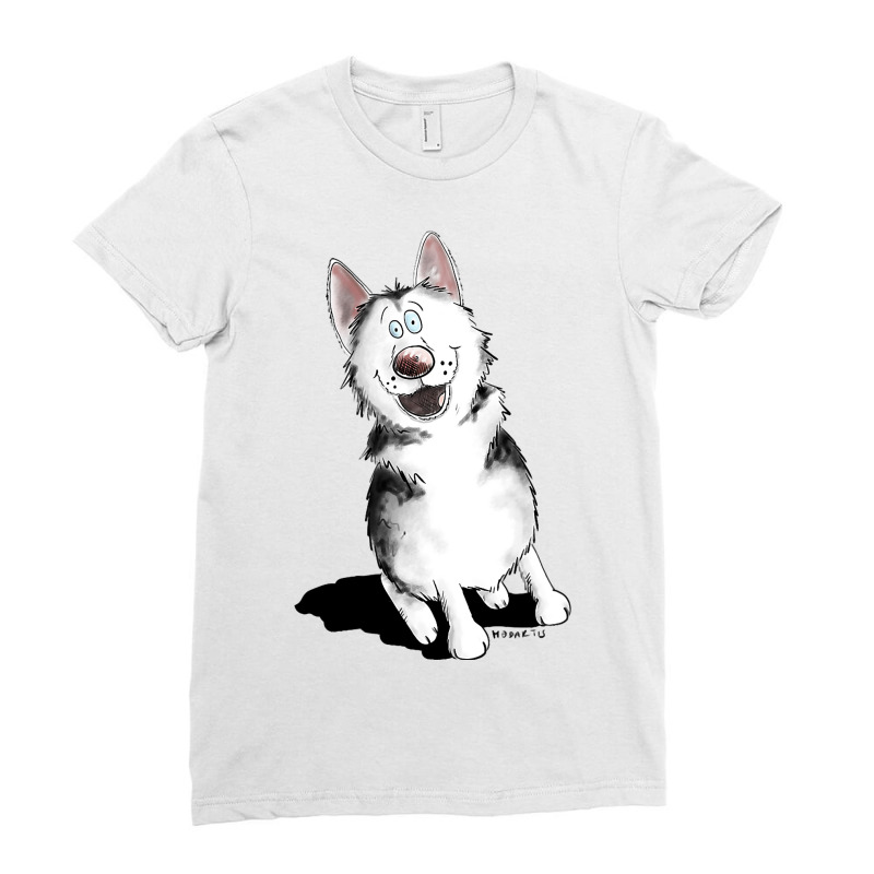 Happy Siberian Husky Sleigh Dog Malamute I Dog Fan Ladies Fitted T-Shirt by KaleiaPeckham | Artistshot