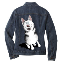 Happy Siberian Husky Sleigh Dog Malamute I Dog Fan Ladies Denim Jacket | Artistshot