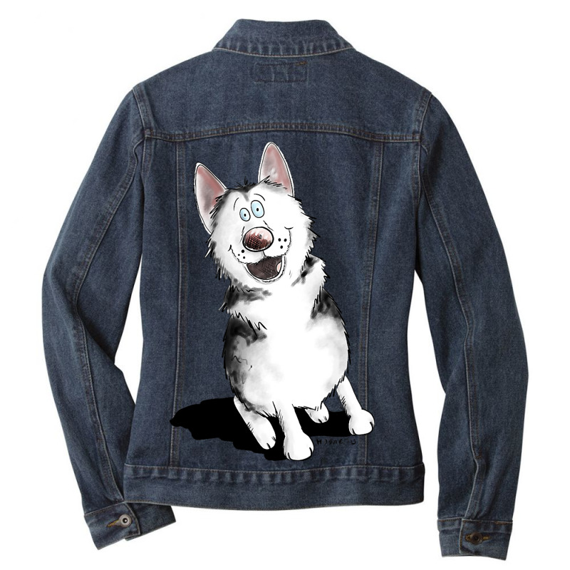 Happy Siberian Husky Sleigh Dog Malamute I Dog Fan Ladies Denim Jacket by KaleiaPeckham | Artistshot