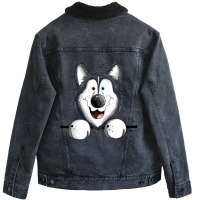 Happy Siberian Husky Sleigh Dog Malamute I Dog Fan Unisex Sherpa-lined Denim Jacket | Artistshot