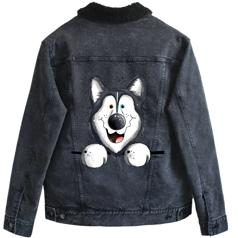 Happy Siberian Husky Sleigh Dog Malamute I Dog Fan Unisex Sherpa-lined Denim Jacket | Artistshot