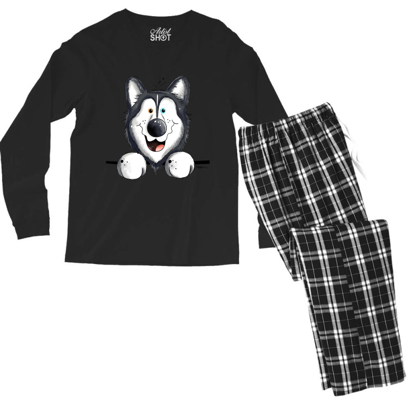 Happy Siberian Husky Sleigh Dog Malamute I Dog Fan Men's Long Sleeve Pajama Set | Artistshot