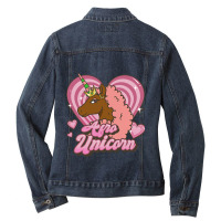 Afro Unicorn Caramel Logo Heart Sparkles V2 Ladies Denim Jacket | Artistshot