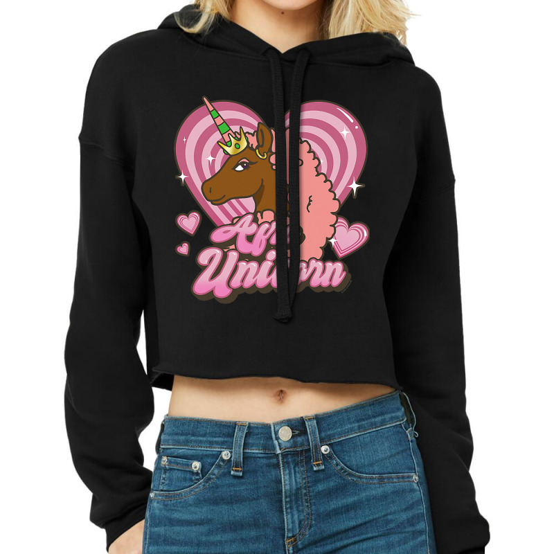 Afro Unicorn Caramel Logo Heart Sparkles V2 Cropped Hoodie by BristolEstes | Artistshot