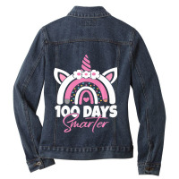 100 Days Smarter Teacher 100th Day Of School Unico Ladies Denim Jacket | Artistshot