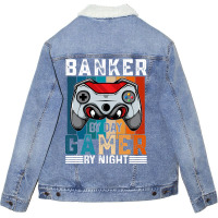 Banker By Day Gamer By Night Meme For Gamers Unisex Sherpa-lined Denim Jacket | Artistshot