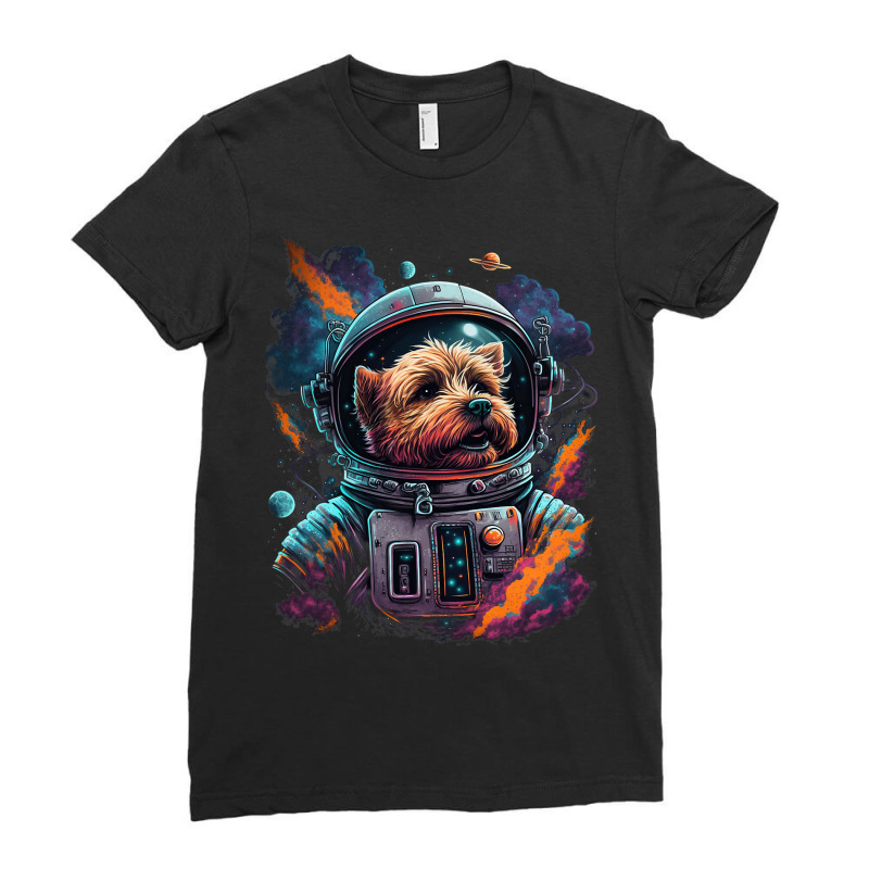 Astronaut Norfolk Terrier Dog Space Galaxy Ladies Fitted T-Shirt by JESSELEON | Artistshot