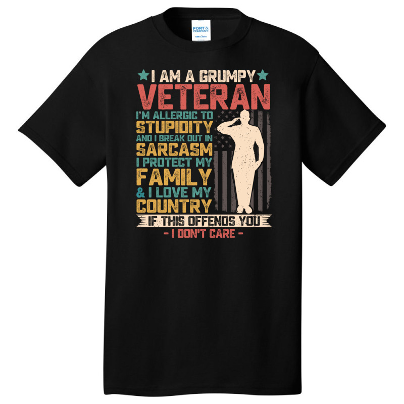 I Am A Grumpy Veteran American Flag Solder Vintage Patriotic Veterans Basic T-shirt | Artistshot