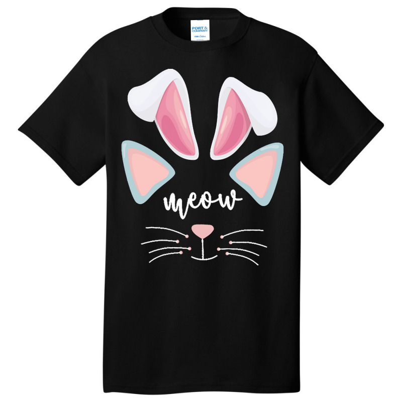 Bunny Ears T  Shirt Cat Bunny Ears Costume Meow Cat Face Easter Funny Basic T-shirt by handjacquelyn42 | Artistshot