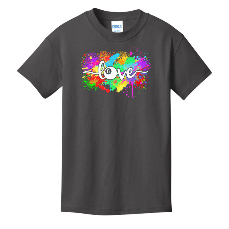 Billiards T  Shirt Billiards Love Colorful Typography Art 8 Ball Pool Basic Youth T-shirt | Artistshot