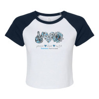 Diabetes Diabetic Peace Love Cure Sunflower Type 1 38 Diabetes Awarene Raglan Crop Top | Artistshot