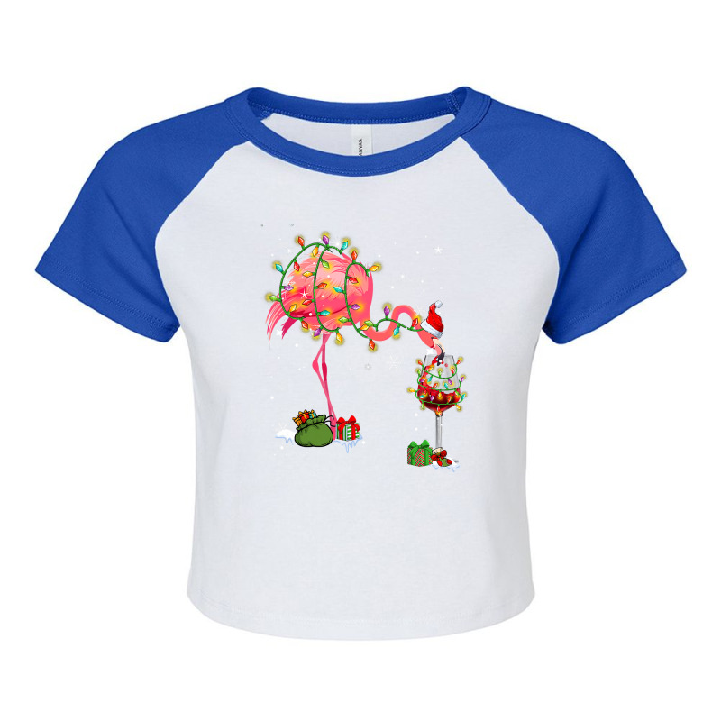 Flamingo Tropical Funny Flamingo Drinking Wine On Christmas Xmas Pajam Raglan Crop Top by hopelessoon | Artistshot