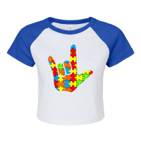 Asl Love Sign Language Autism Gift Awareness Support T Shirt Raglan Crop Top | Artistshot