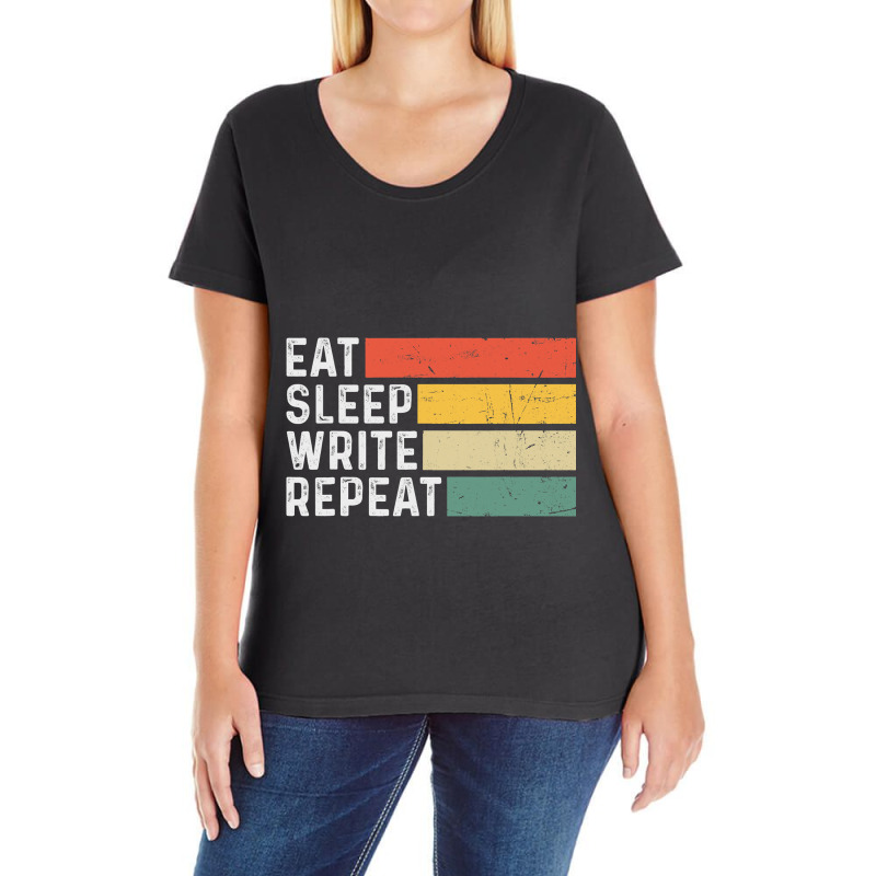 Author Writer Writing Funny Vintage Eat Sleep Writ Ladies Curvy T-Shirt by GreySchrade | Artistshot