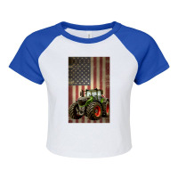 Farm Tractors Distressed Usa Flag Combine Tractor Farming Raglan Crop Top | Artistshot