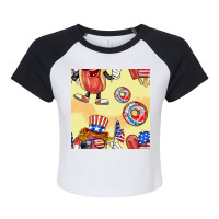 Patriotic Hotdog Ice Cream Donat Raglan Crop Top | Artistshot