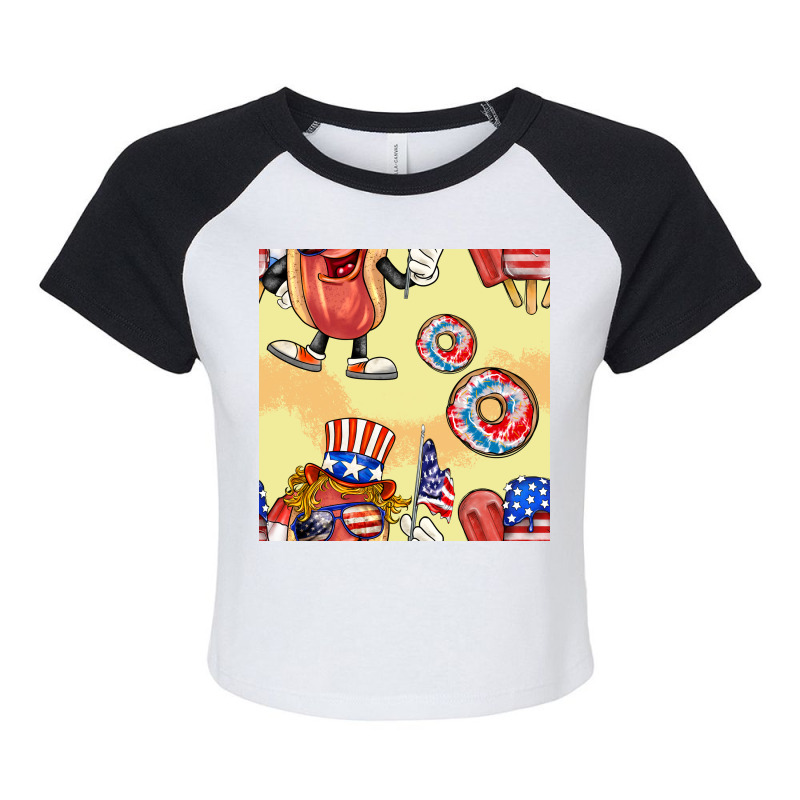 Patriotic Hotdog Ice Cream Donat Raglan Crop Top by BundleAndBundleShop | Artistshot