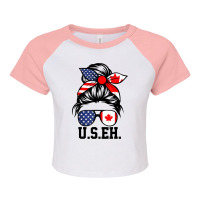 Messy Bun Useh American Canadian Canada Day Mom T Shirt Raglan Crop Top | Artistshot