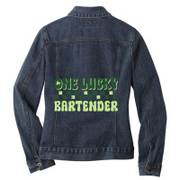 Bartender St Patricks Day Vintage One Lucky Barten Ladies Denim Jacket | Artistshot