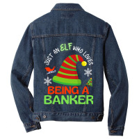 Banker Elf Christmas Party Matching Family Men Denim Jacket | Artistshot