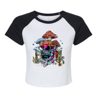 Astronaut Sitting Under Cottagecore Frog Aesthetic Raglan Crop Top | Artistshot