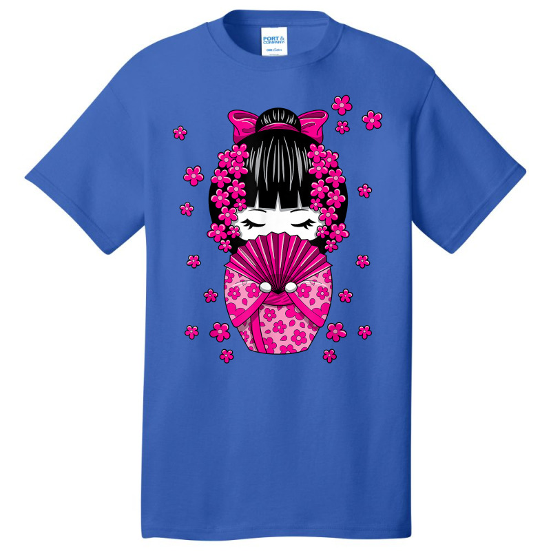 Kawaii Kokeshi Doll With Japanese Cherry Blossom Flowers T Shirt Basic T-shirt | Artistshot