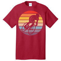 Biker T  Shirt Bicyclist Silhouette On A Distressed Retro Sunset Graph Basic T-shirt | Artistshot