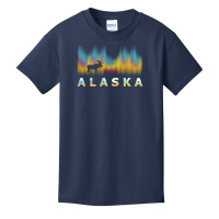 Alaska Reindeer Design With Polar Lights And Moose Pullover Hoodie Basic Youth T-shirt | Artistshot