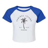 Womens Retro Cool Original Sanibel Island Florida Palm Tree Novelty V Raglan Crop Top | Artistshot