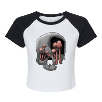 Skull Morel Mushrooms Mycologist Goth Mushroom Art T Shirt Raglan Crop Top | Artistshot