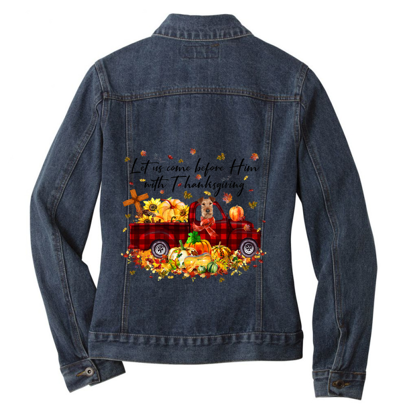 Irish Terrier Pumpkin Vintage Truck Thanksgiving H Ladies Denim Jacket by HarborLenard | Artistshot