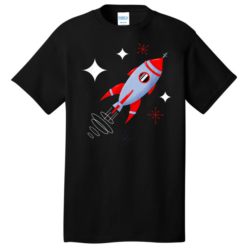 Atomic Rocket Retro Mid Century Modern Futuristic Spaceship Basic T-shirt by bajajbajuji | Artistshot