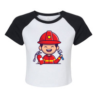 Firefighter T  Shirt Firefighter With Hatchet Axe And Fire Extinguishe Raglan Crop Top | Artistshot