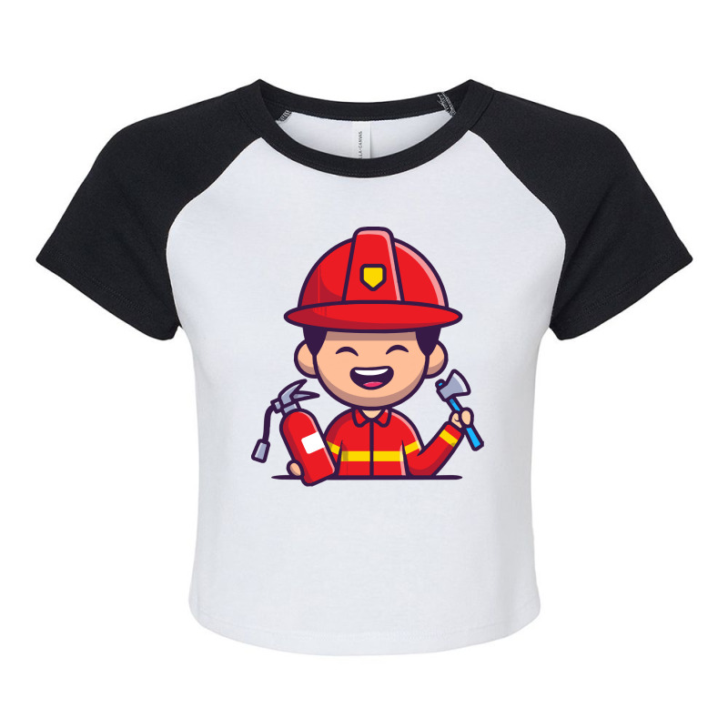 Firefighter T  Shirt Firefighter With Hatchet Axe And Fire Extinguishe Raglan Crop Top by geldingavocet | Artistshot