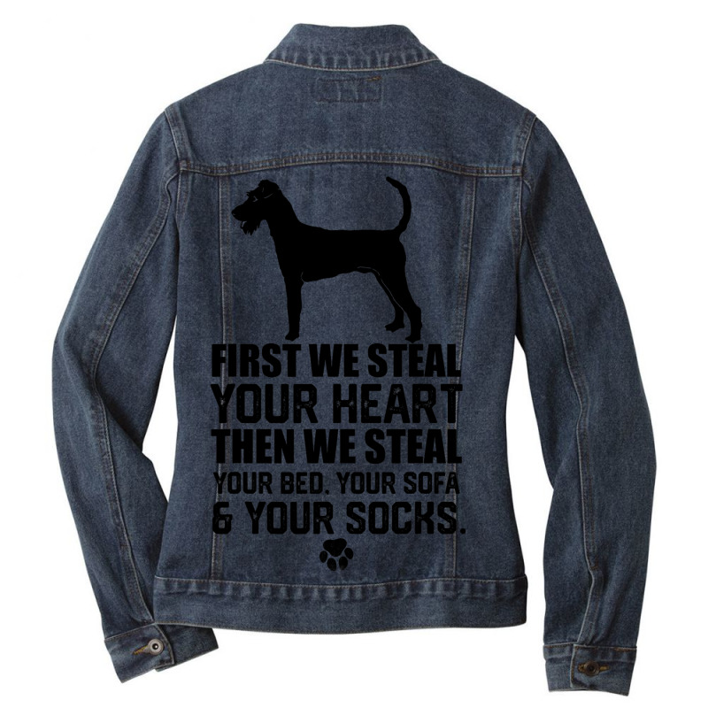 Irish Terrier Dog Steal Your Heart Steal Your Bed  Ladies Denim Jacket by LynettStacey | Artistshot