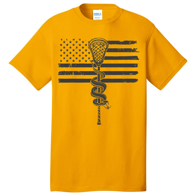 Lacrosse Stick Angry Snake Usa American Flag Vinta Basic T-shirt by LoralieDemars | Artistshot