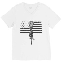 Lacrosse Stick Angry Snake Usa American Flag Vinta V-neck Tee | Artistshot