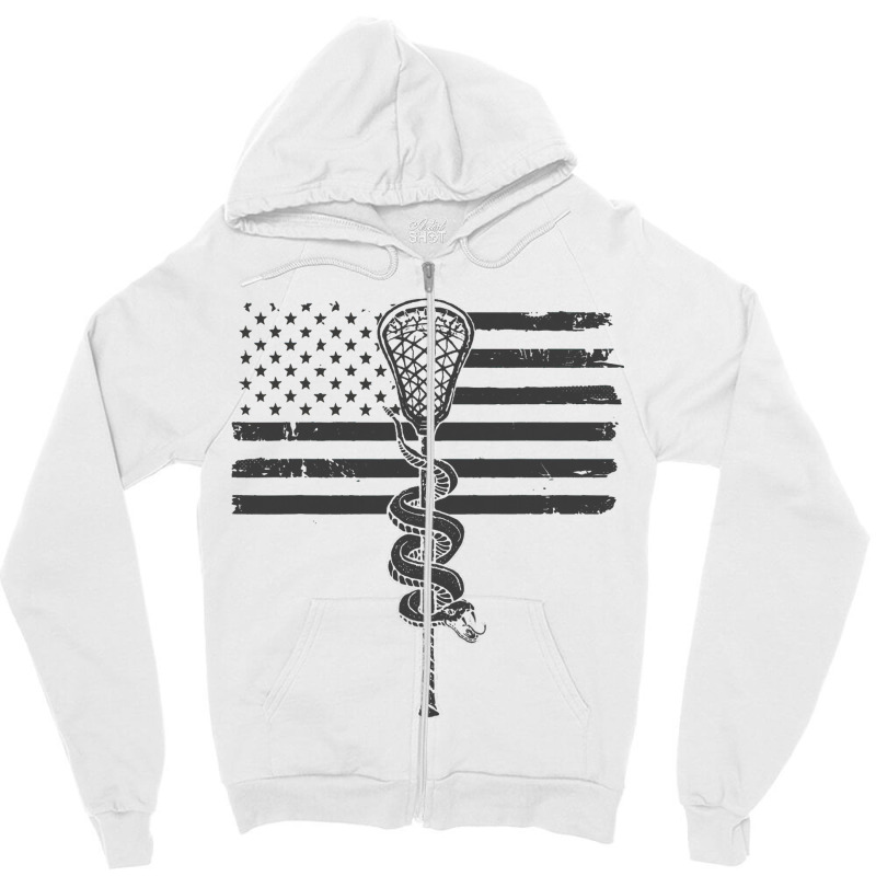 Lacrosse Stick Angry Snake Usa American Flag Vinta Zipper Hoodie by LoralieDemars | Artistshot